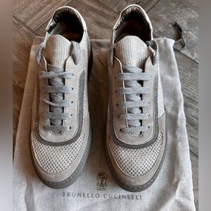 Brunello Cucinelli ladies tennis shoes. Size 9US, 39EU. Suede and metallic